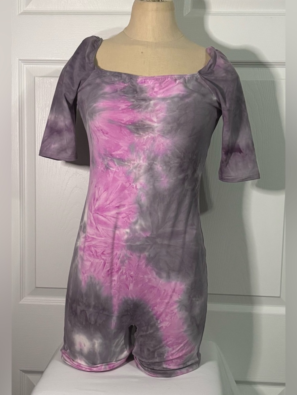 Medium Tie-Dye Purple Short Sleeve Romper Jumpsuit
